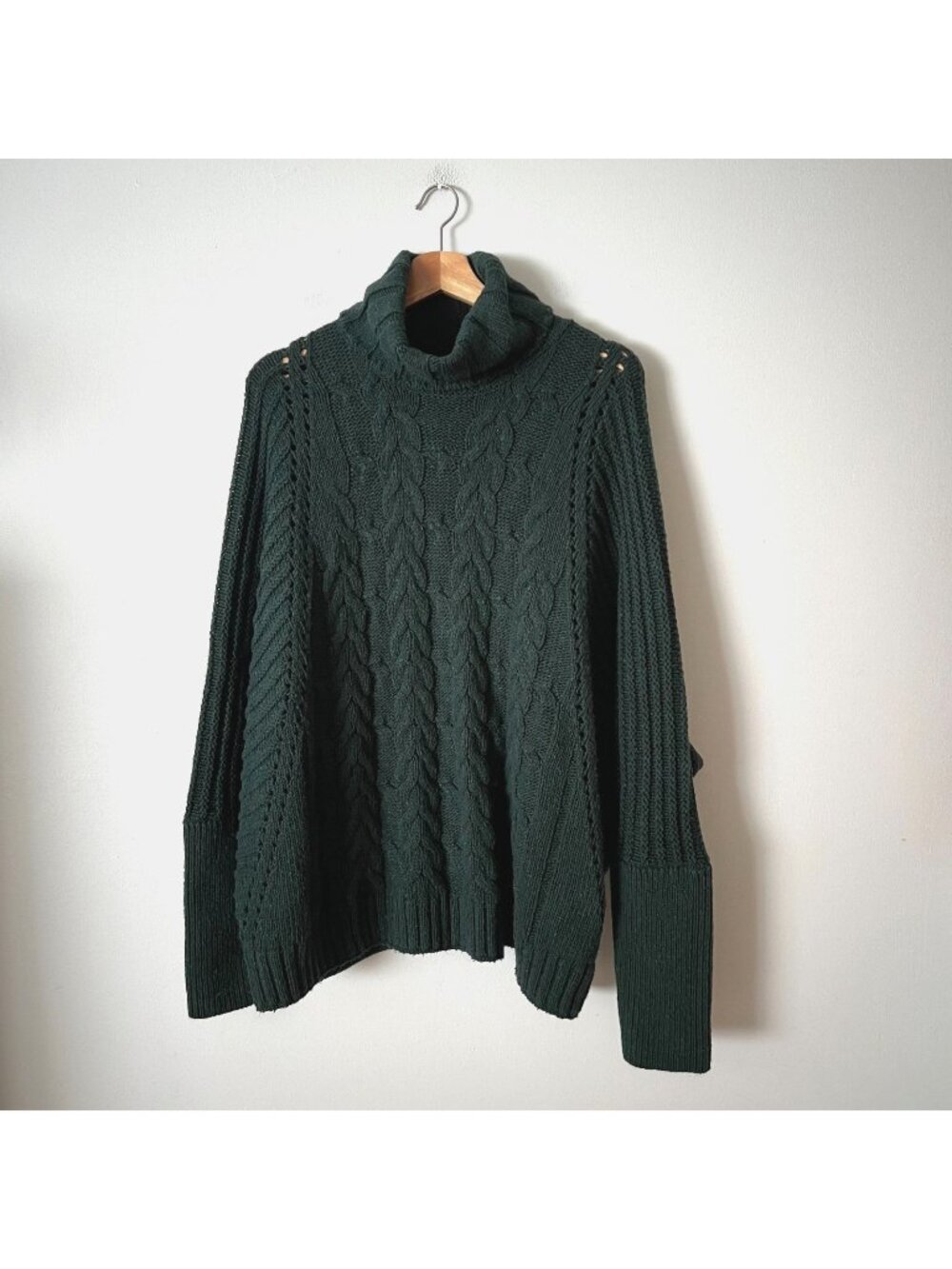 J. Jill Forest Green Cableknit Turtleneck Cotton Blend Sweater Women's Size 2X